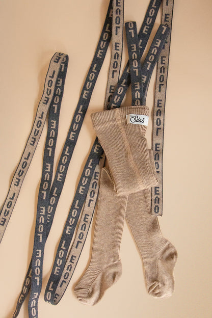 Retro Ribbed Footed Tights With Braces - Peanut Blend Patterned [SILLY Silas](The Stories We Knit Collection)