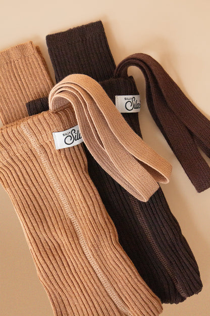 Retro Wooly Footless Tights With Braces - Cappuccino [SILLY Silas](26AW)