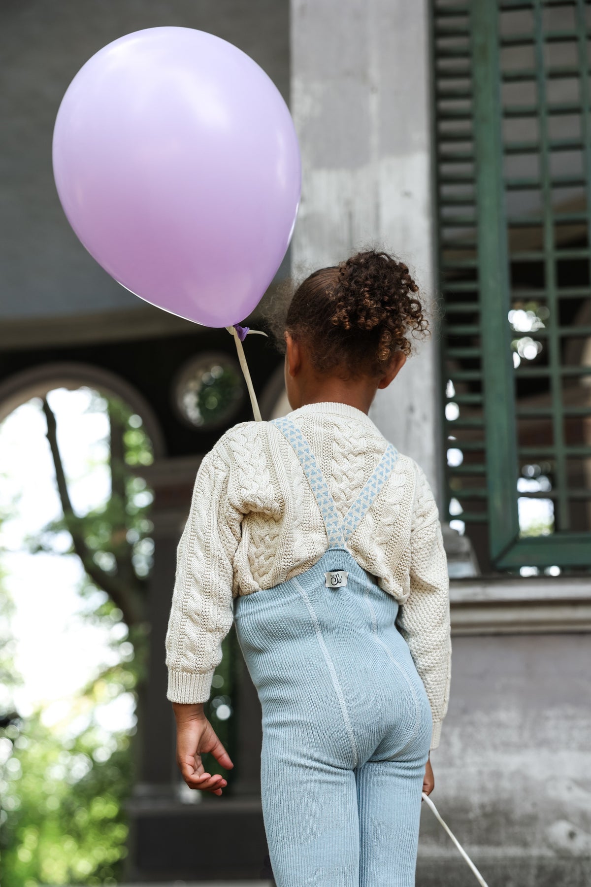 Retro Ribbed Footless Tights With Braces - Misty Blue Patterned [SILLY Silas](The Stories We Knit Collection)