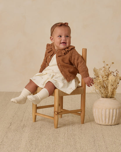 RUFFLE COLLAR CARDIGAN - HEATHERED CEDAR [QUINCY MAE] (25AW) Drop1