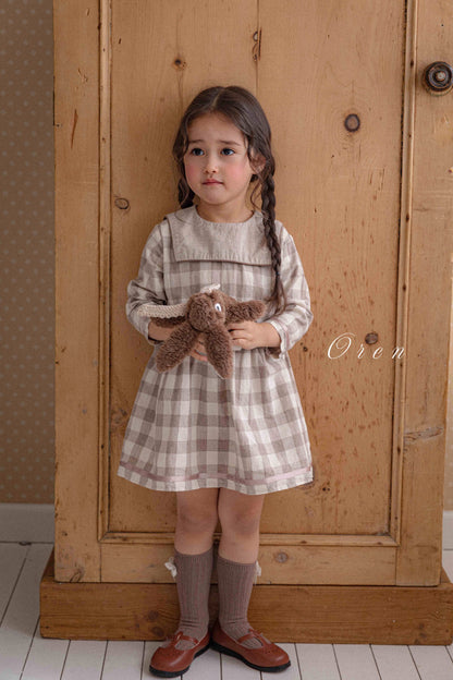 【予約商品】bebe-bonbon check one-piece [Oren] (26SS)【2026年3月中旬以降順次発送】