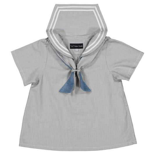 【オーダー会】 blouse MAHON -blue fine stripes [Maison Marelle](25SS DROP2)