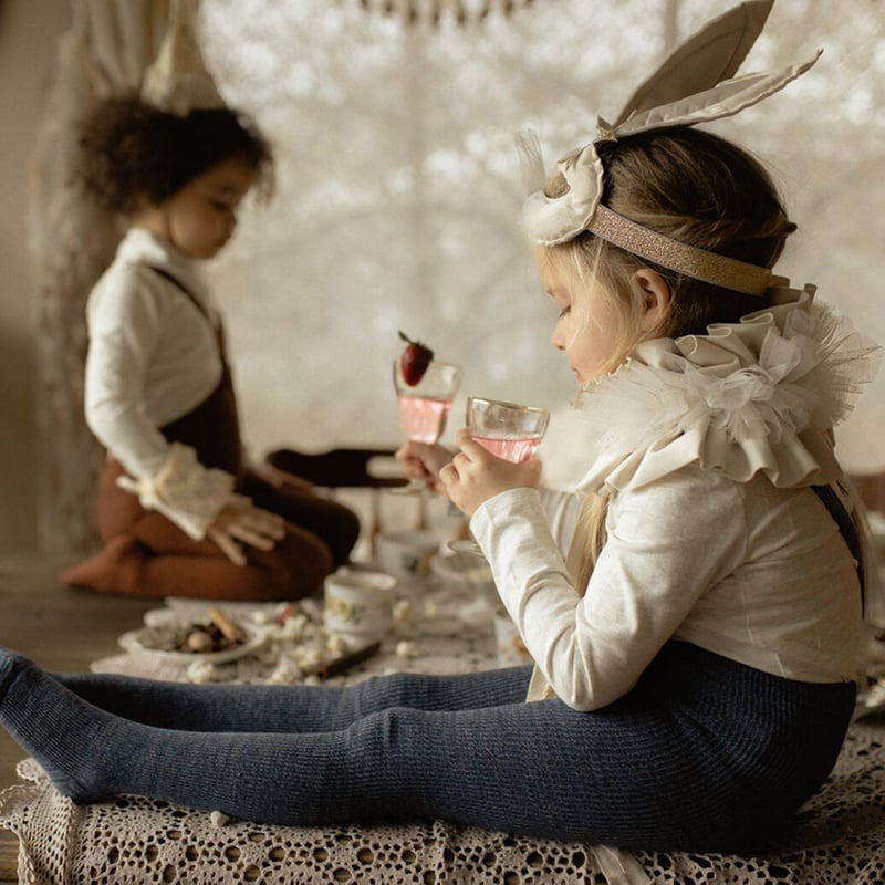 Retro Ribbed Footed Tights - Denim [SILLY Silas]