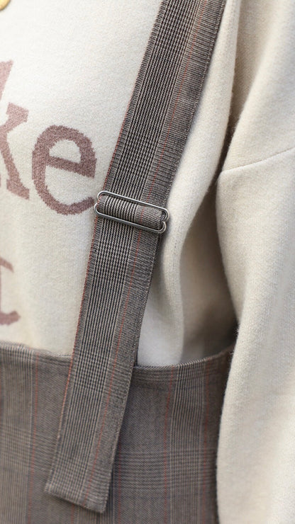 Check High-waist Salopette - Beige