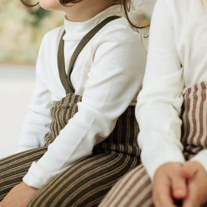 Retro Ribbed Footed Tights - Seaweed Brown × Peanut Striped [SILLY Silas]