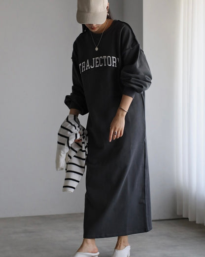 trajectory logo sweat onepiece / charcoal