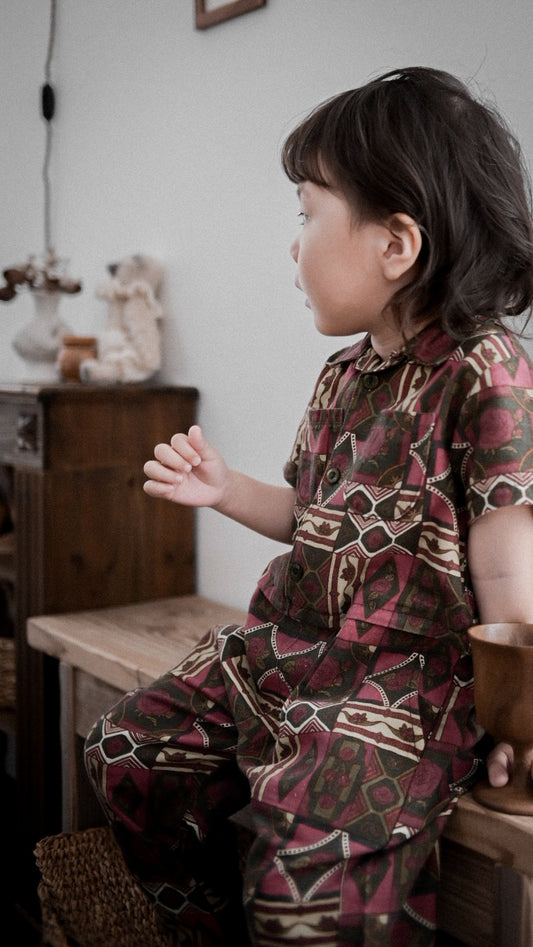 [&pal] tile pattern jumpsuit (green)