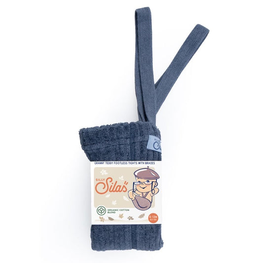 Granny Teddy Footless Tights With Braces - Steel Blue [SILLY Silas]