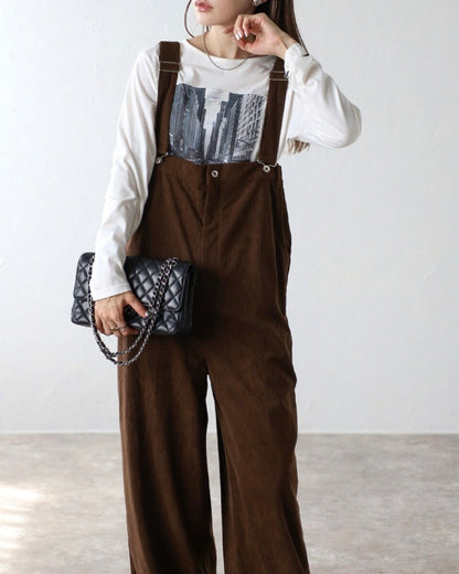 High-waist Corduroy Salopette - Brown
