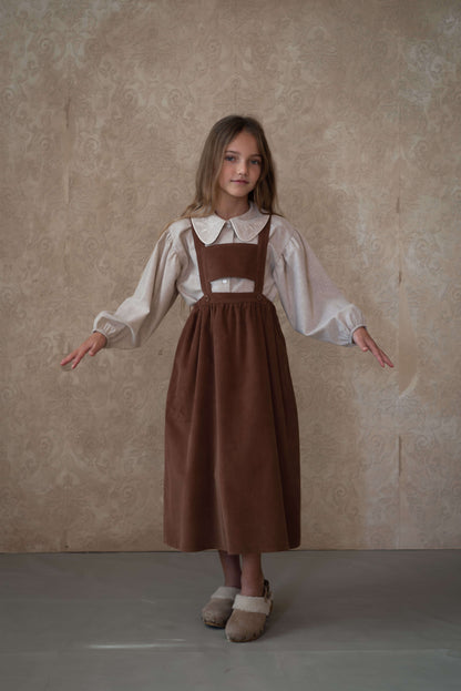 corduroy midi dress with bib - Ochre (Mod.36.1)