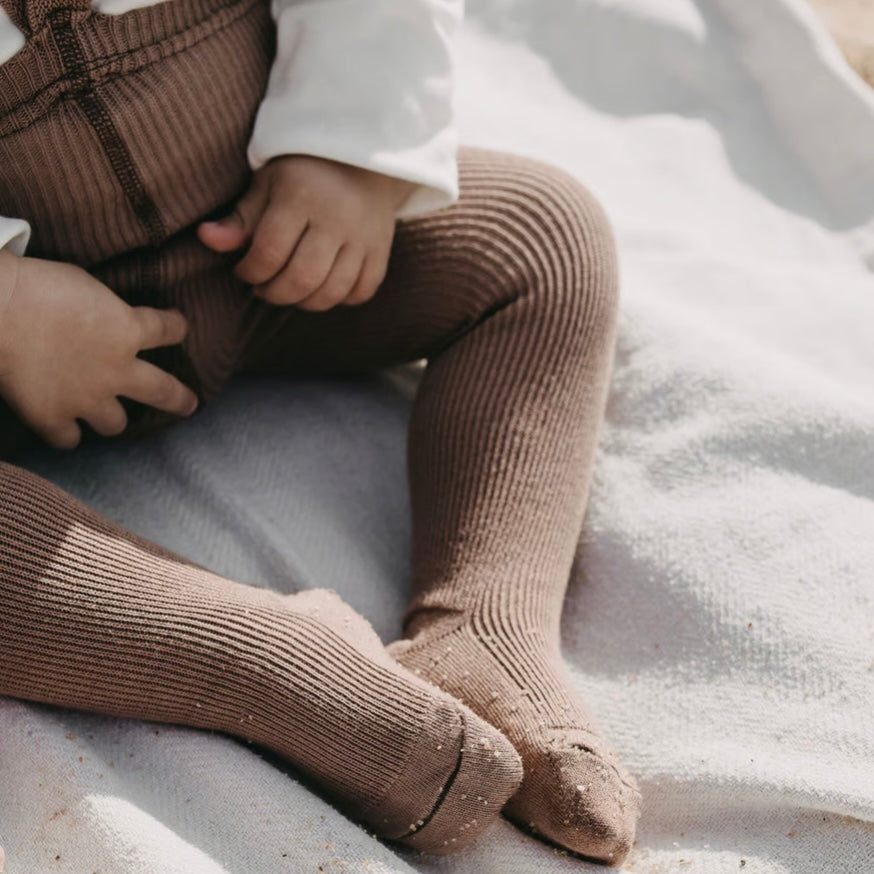 Retro Ribbed Footed Tights - Granola [SILLY Silas]