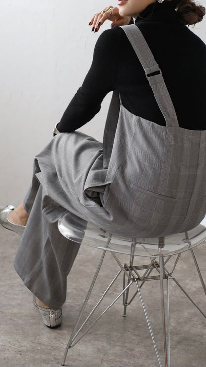 Check High-waist Salopette - Gray