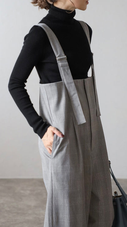 Check High-waist Salopette - Gray