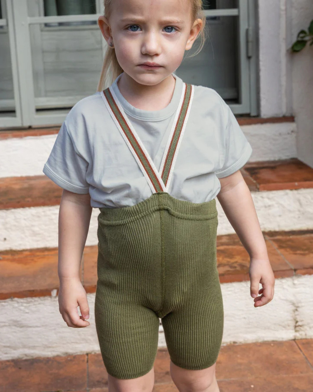 Retro Ribbed Shorty Tights - Olive Striped [SILLY Silas]