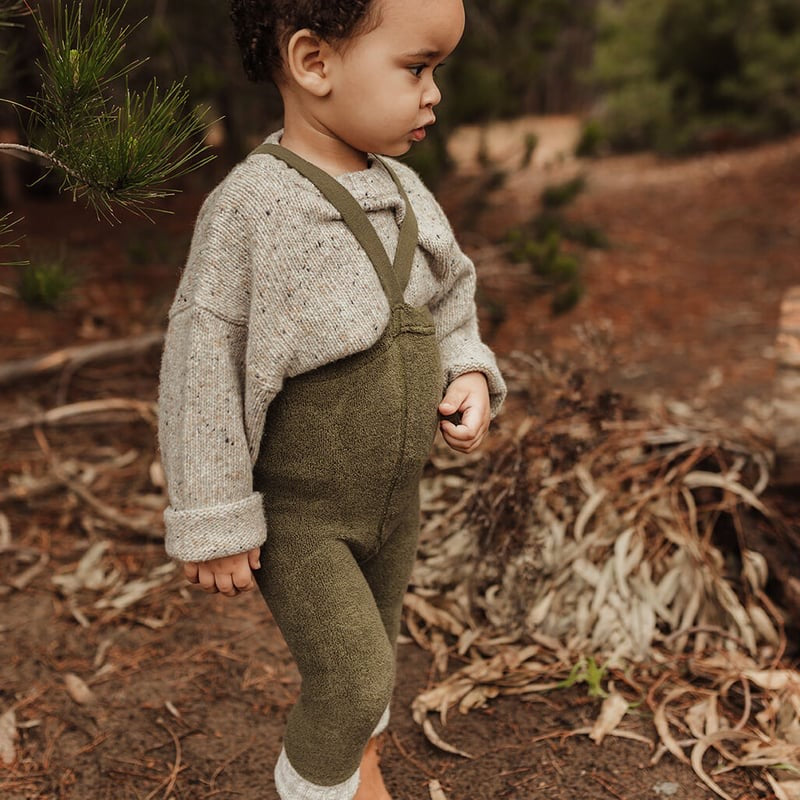 Retro Teddy Footless Tights With Braces - Olive [SILLY Silas]