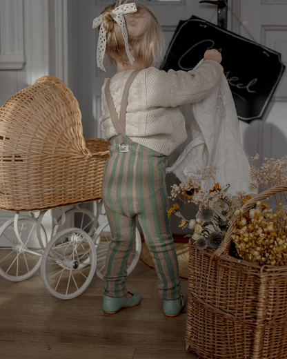 Retro Ribbed Footless Tights - Matcha × Peanut Striped [SILLY Silas]