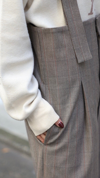 Check High-waist Salopette - Beige