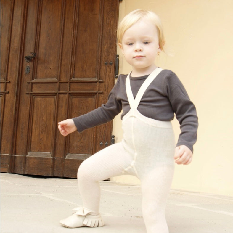 Retro Ribbed Footed Tights - Cream Blend [SILLY Silas]
