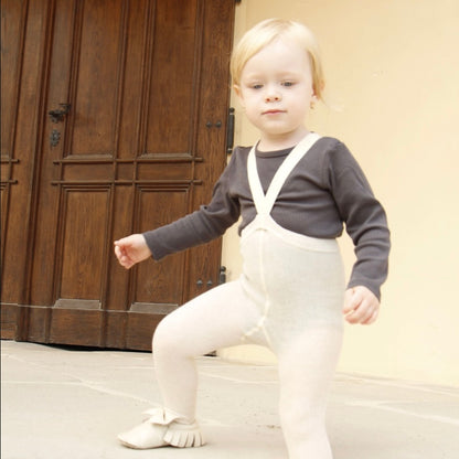 Retro Ribbed Footed Tights - Cream Blend [SILLY Silas]