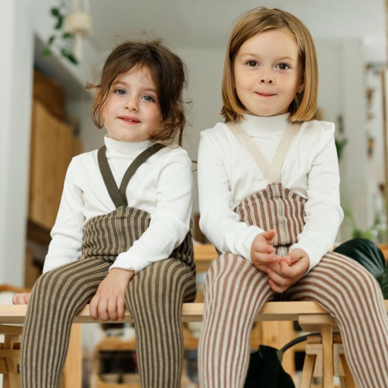 Retro Ribbed Footless Tights - Granola × Cream Striped