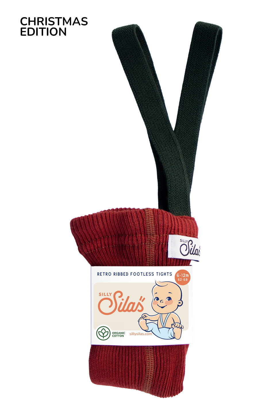 Retro Ribbed Footless Tights - Maple Leaf×Dark Forest Green [SILLY Silas × organic zoo]