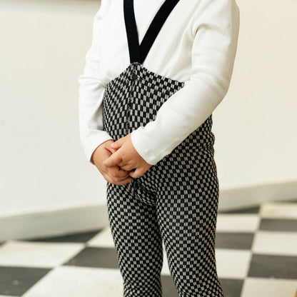 Retro Ribbed Footless Tights - Black × White Checked