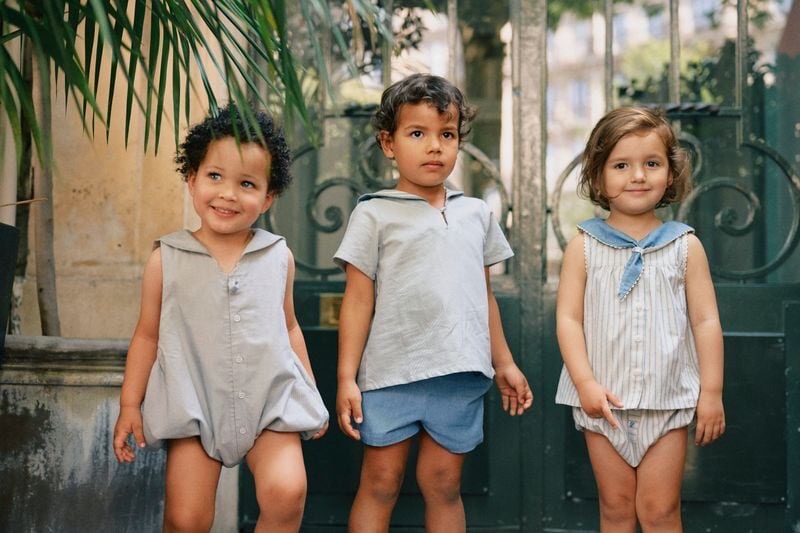 Romper VIGNY - blue fine stripes [Maison Marelle](25SS DROP2)