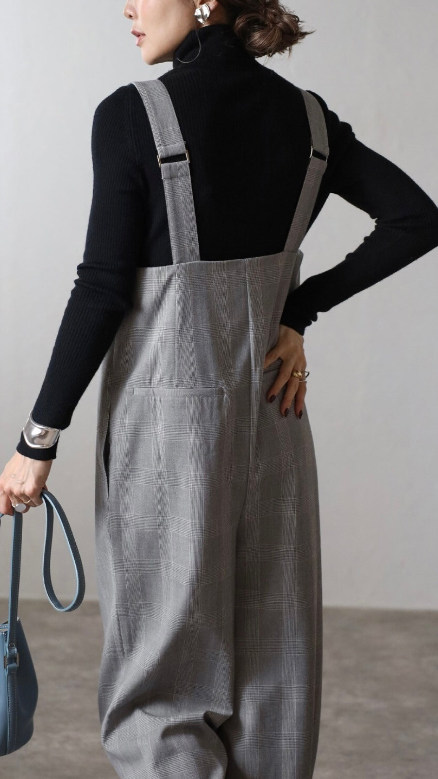 Check High-waist Salopette - Gray