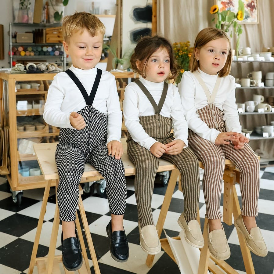 Retro Ribbed Footless Tights - Black × White Checked