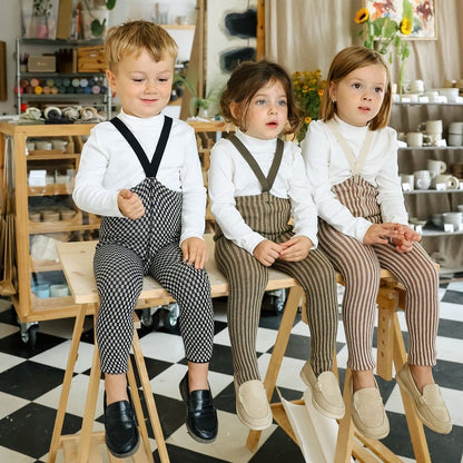 Retro Ribbed Footless Tights - Black × White Checked