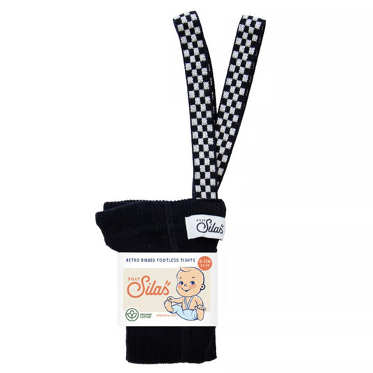 Retro Ribbed Footless Tights - Classic Black Checked [SILLY Silas]