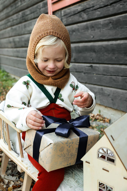 Retro Ribbed Footless Tights - Maple Leaf×Dark Forest Green [SILLY Silas × organic zoo]