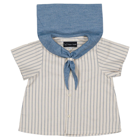 【オーダー会】 Shirt MONGE- blue large stripes [Maison Marelle](25SS DROP2)