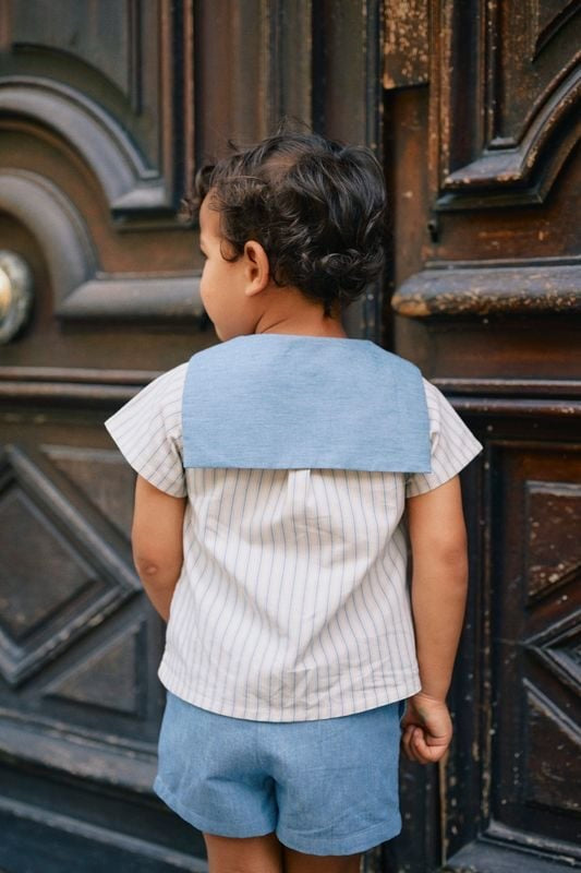 Shirt MONGE- blue large stripes [Maison Marelle](25SS DROP2)