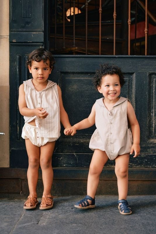 Romper VIGNY - beige fine stripes [Maison Marelle](25SS DROP2)