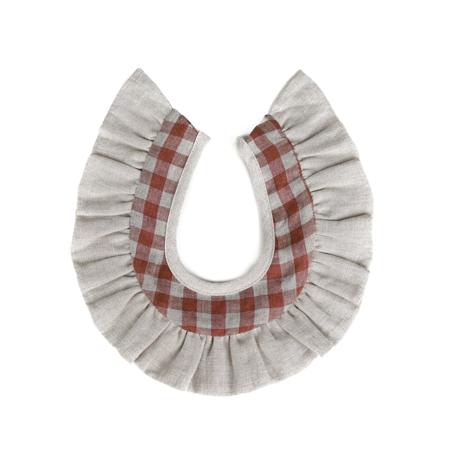 Linen Wavy Ruffle Collar - Neutral(Mocha gingham)