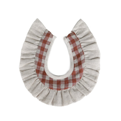 Linen Wavy Ruffle Collar - Neutral(Mocha gingham)