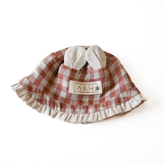Bear Mixed Hat- Mocha gingham(neutral)