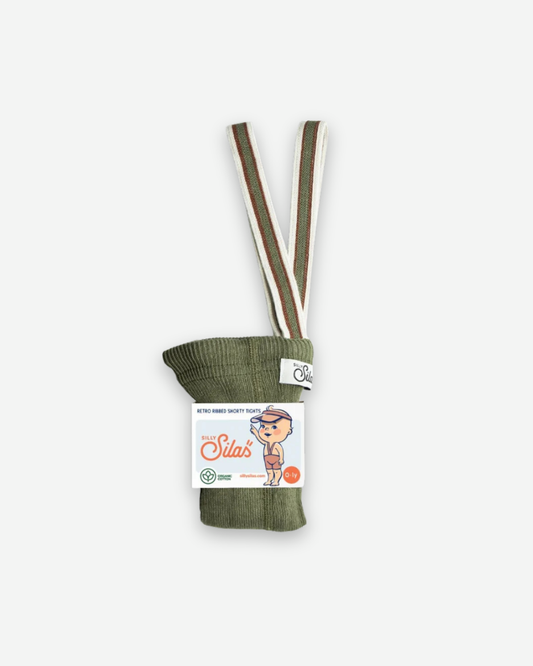 Retro Ribbed Shorty Tights - Olive Striped [SILLY Silas]