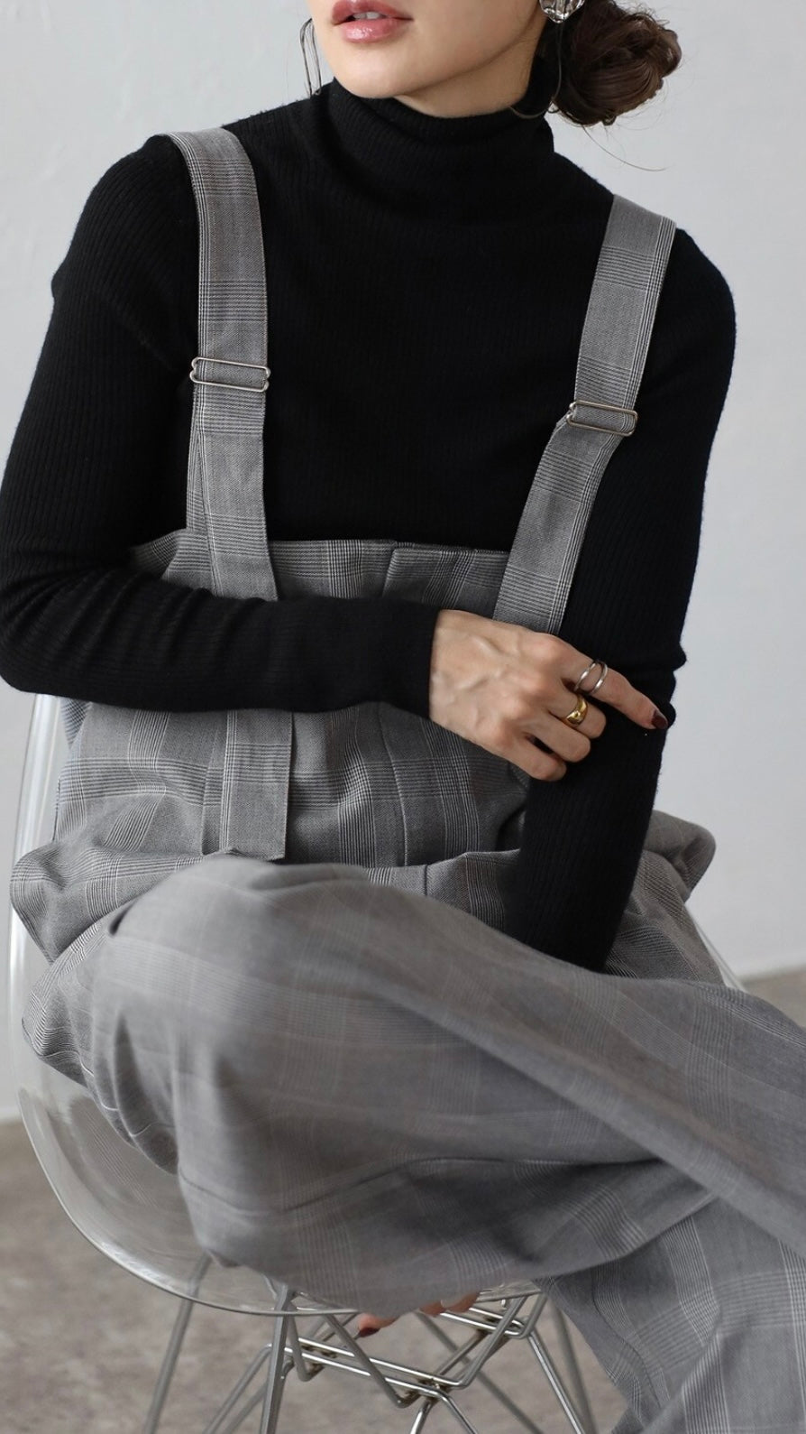 Check High-waist Salopette - Gray