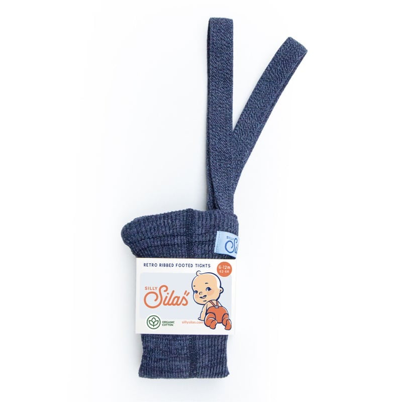 Retro Ribbed Footed Tights - Denim [SILLY Silas]