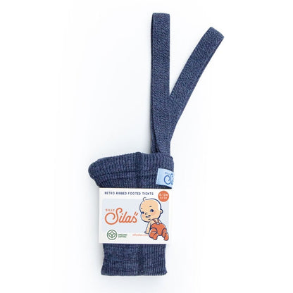 Retro Ribbed Footed Tights - Denim [SILLY Silas]