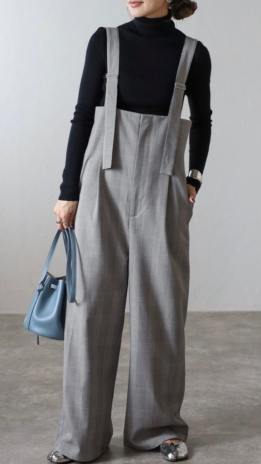 Check High-waist Salopette - Gray