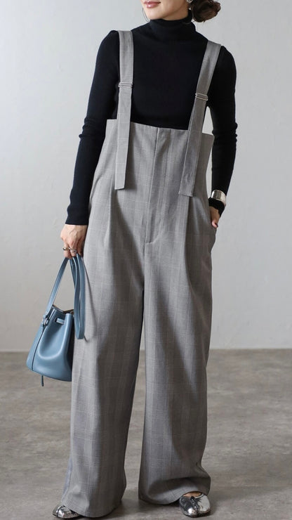Check High-waist Salopette - Gray