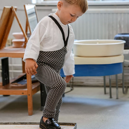 Retro Ribbed Footless Tights - Black × White Checked