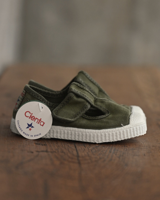 T-Strap Shoes - Khaki (Vintage Wash Dyed) [cienta]