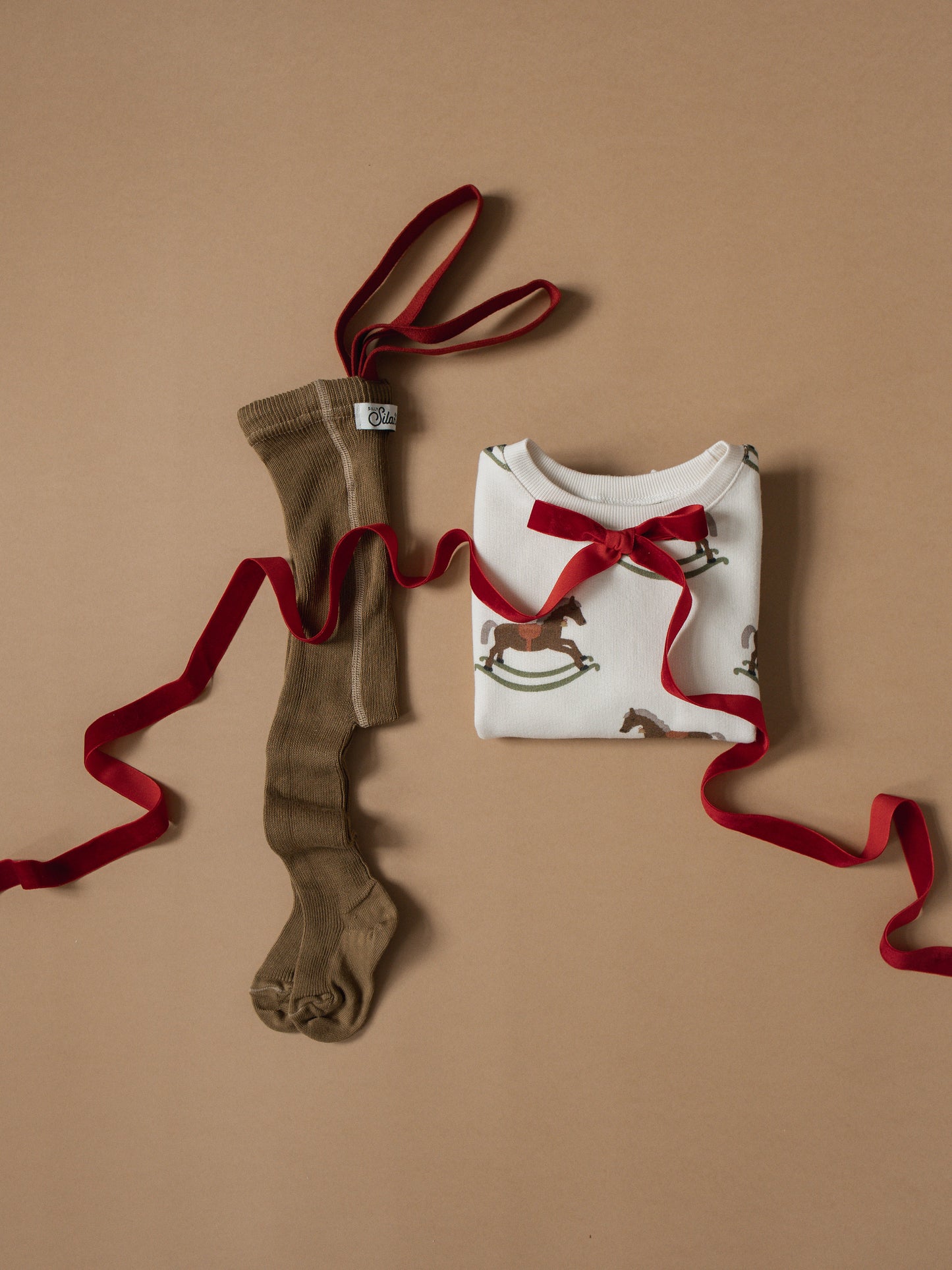 Retro Ribbed Footed Tights - Acorn Brown×Maple Leaf [SILLY Silas × organic zoo]