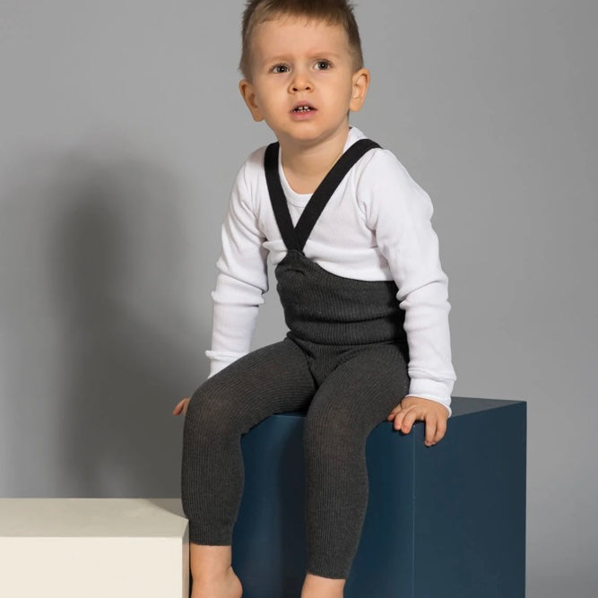 Retro Ribbed Footless Tights - Dark Grey Blend