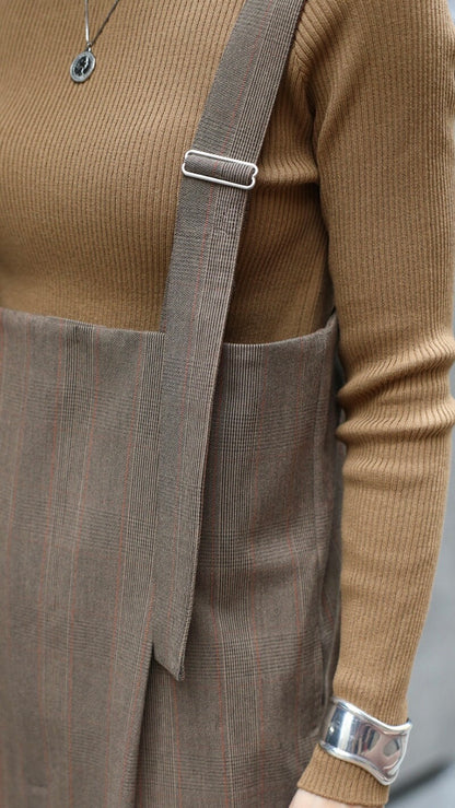 Check High-waist Salopette - Brown