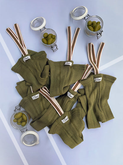 Retro Ribbed Footless Tights  - Olive striped